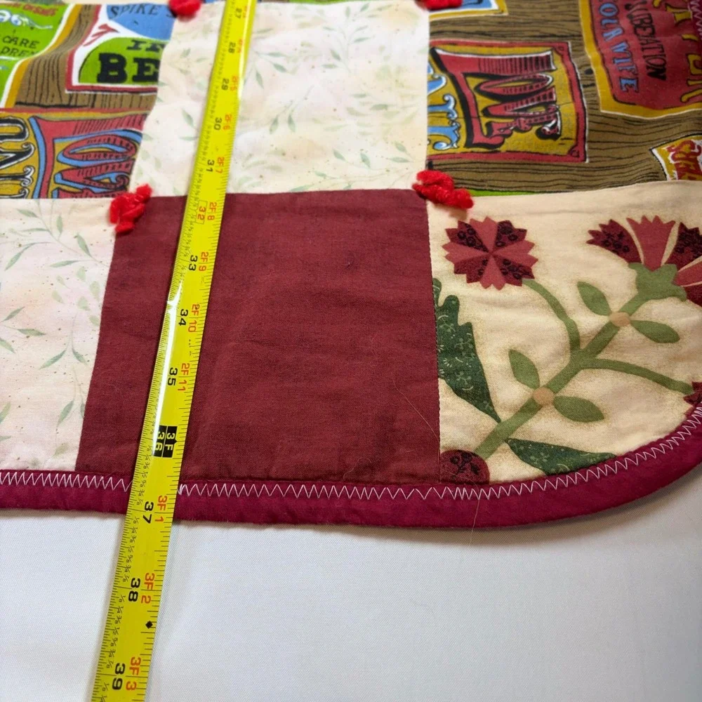 Handmade Vintage Style Patchwork Tied Quilt Floral Typography Lap Blanket 42x38